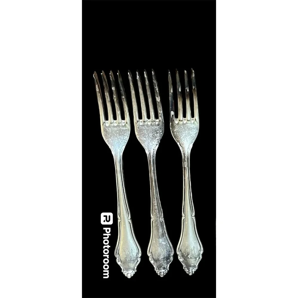 German Hanseat 90 Hand Engraved Silver Plate Custom (WW) Engraved Set Of 3 Forks
